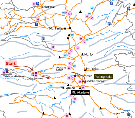 sample hiking route of Mt. Akadake
