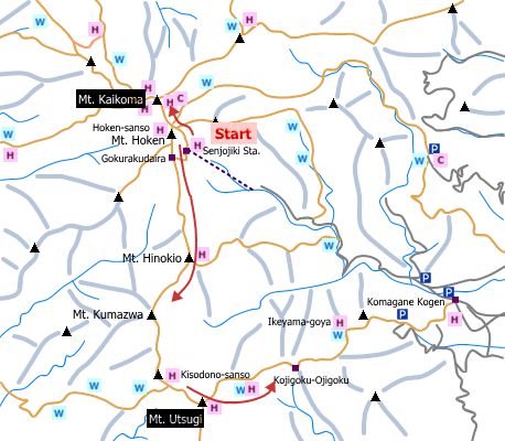 sample hiking route of Mt. Kiso-Komagatake and Mt. Utsugi