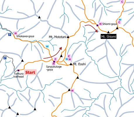 sample hiking route of Mt. Shiomi