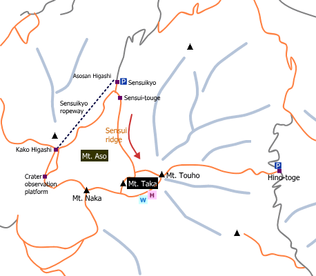 sample hiking route of Mt. Aso
