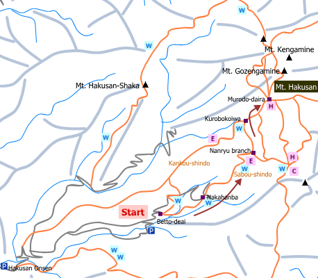 sample hiking route of Mt. Hakusan
