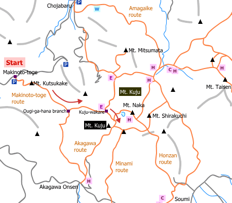 sample hiking route of Mt. Kuju