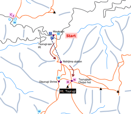 sample hiking route of Mt. Tsurugi (Tsurugi-san)